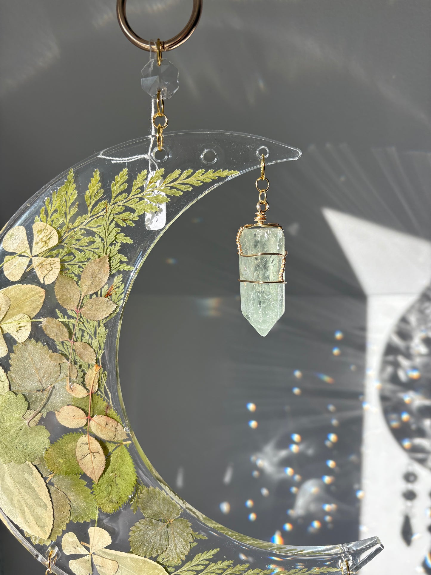 Crescent moon and crystals