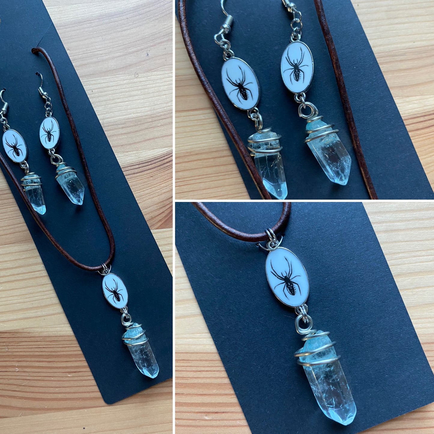 Charming quartz spider necklace and earring set