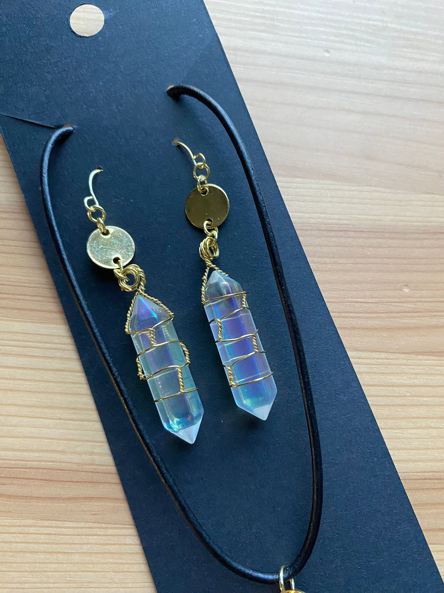 Aura quartz necklace and earring set