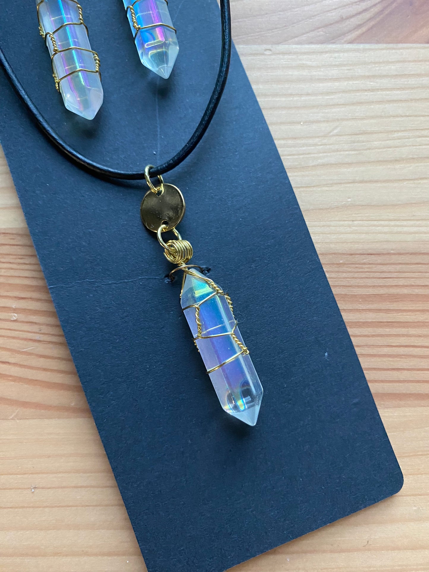 Aura quartz necklace and earring set