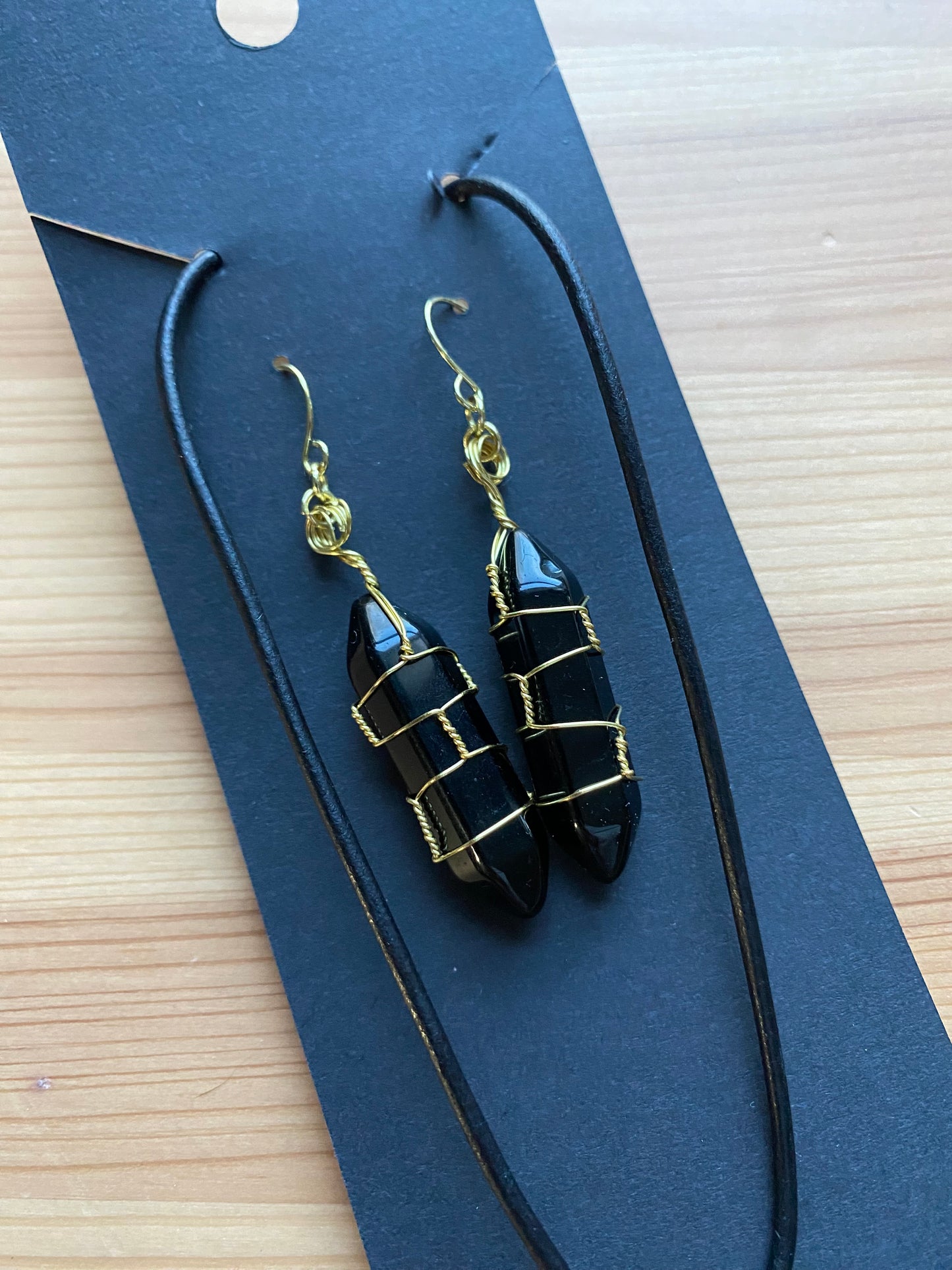 Black obsidian necklace and earring set