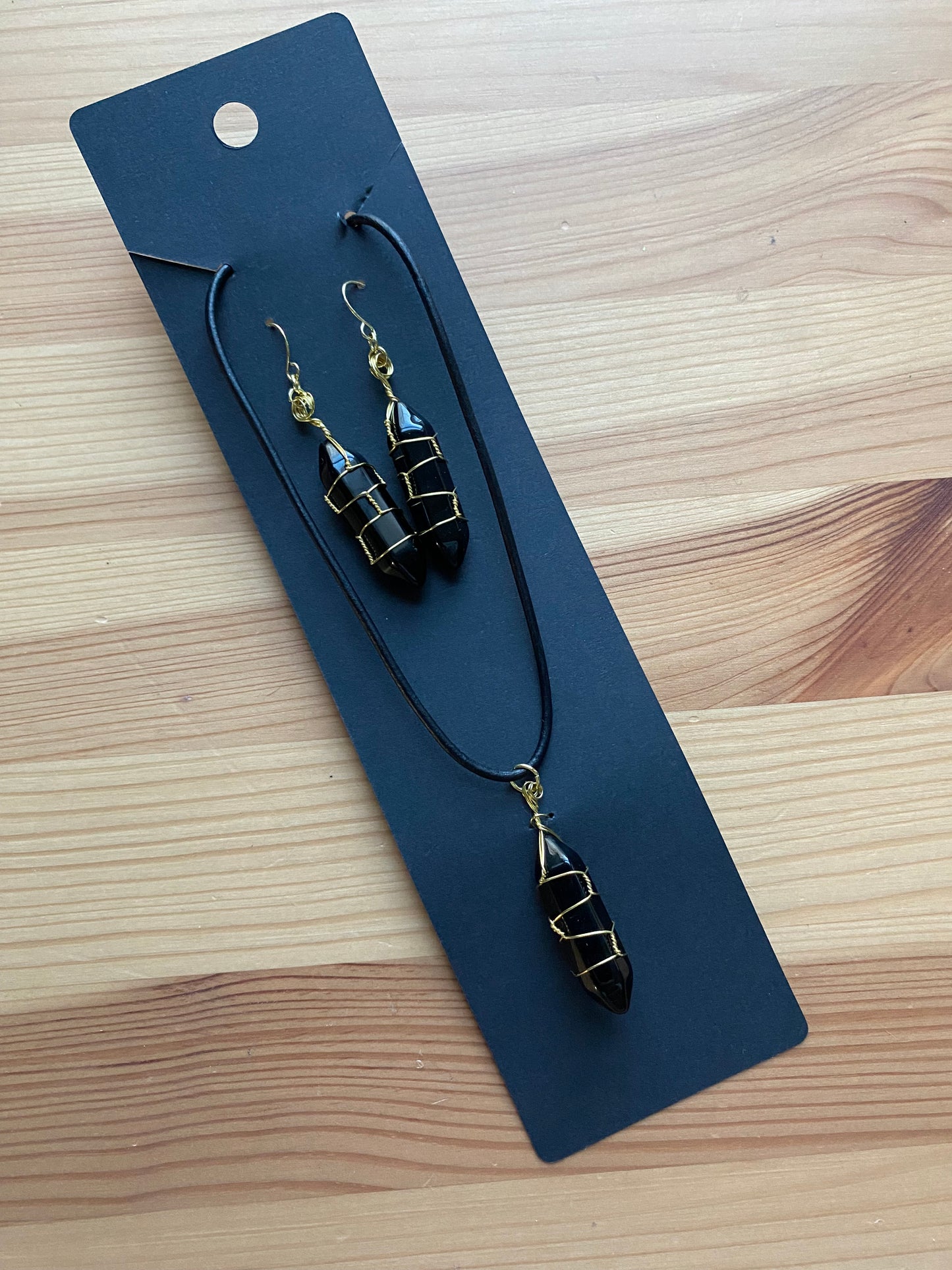 Black obsidian necklace and earring set