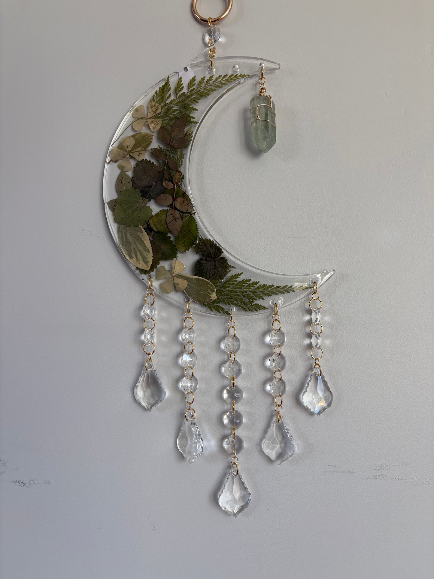 Crescent moon and crystals