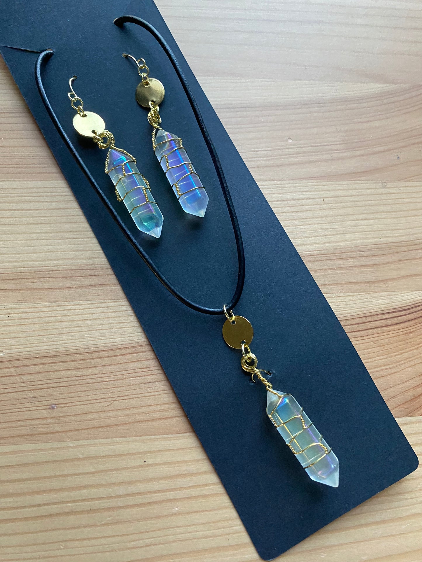 Aura quartz necklace and earring set