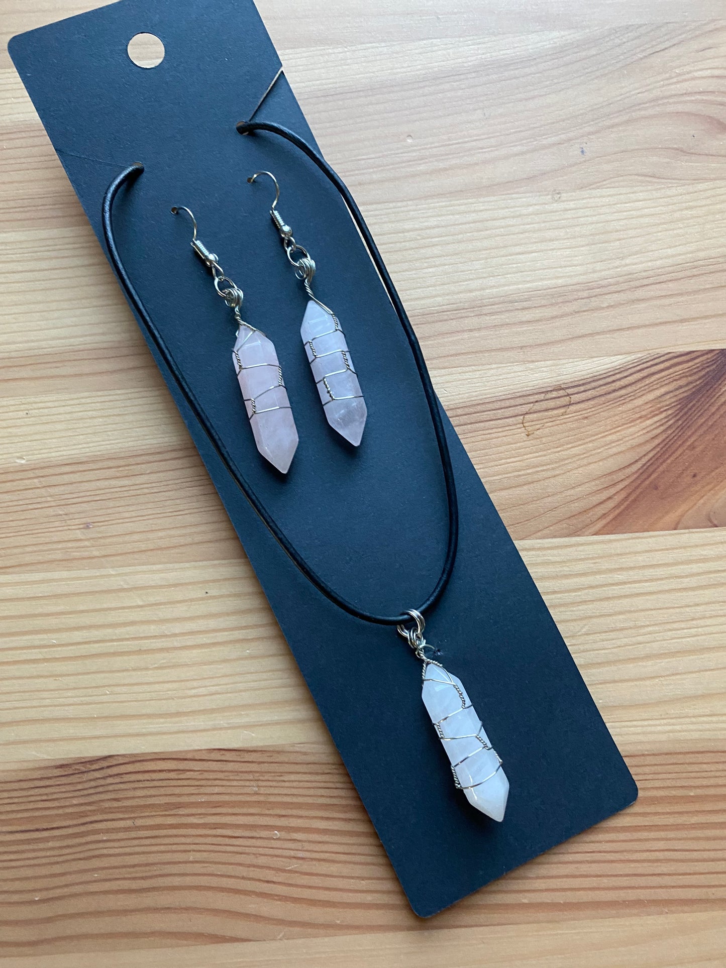 Rose quartz necklace and earring set