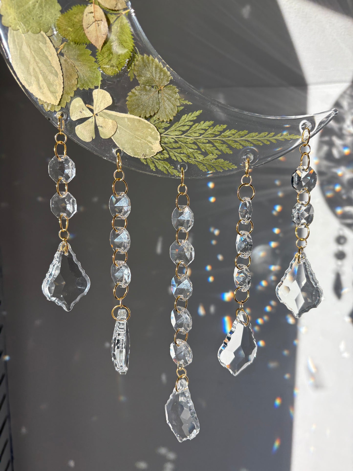 Crescent moon and crystals