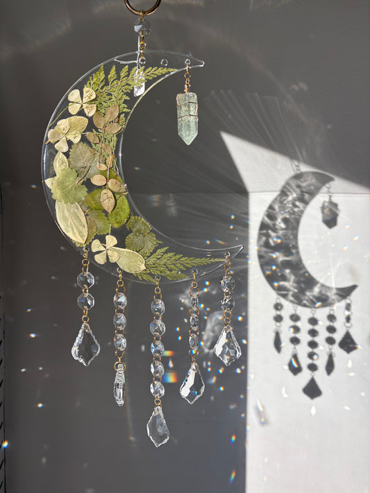 Crescent moon and crystals