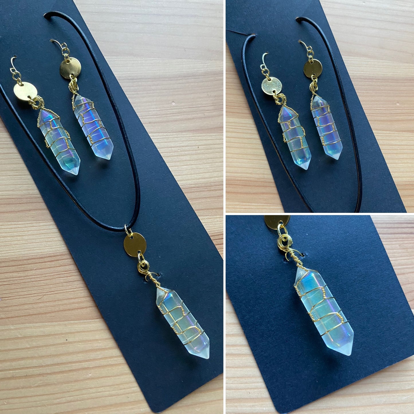 Aura quartz necklace and earring set