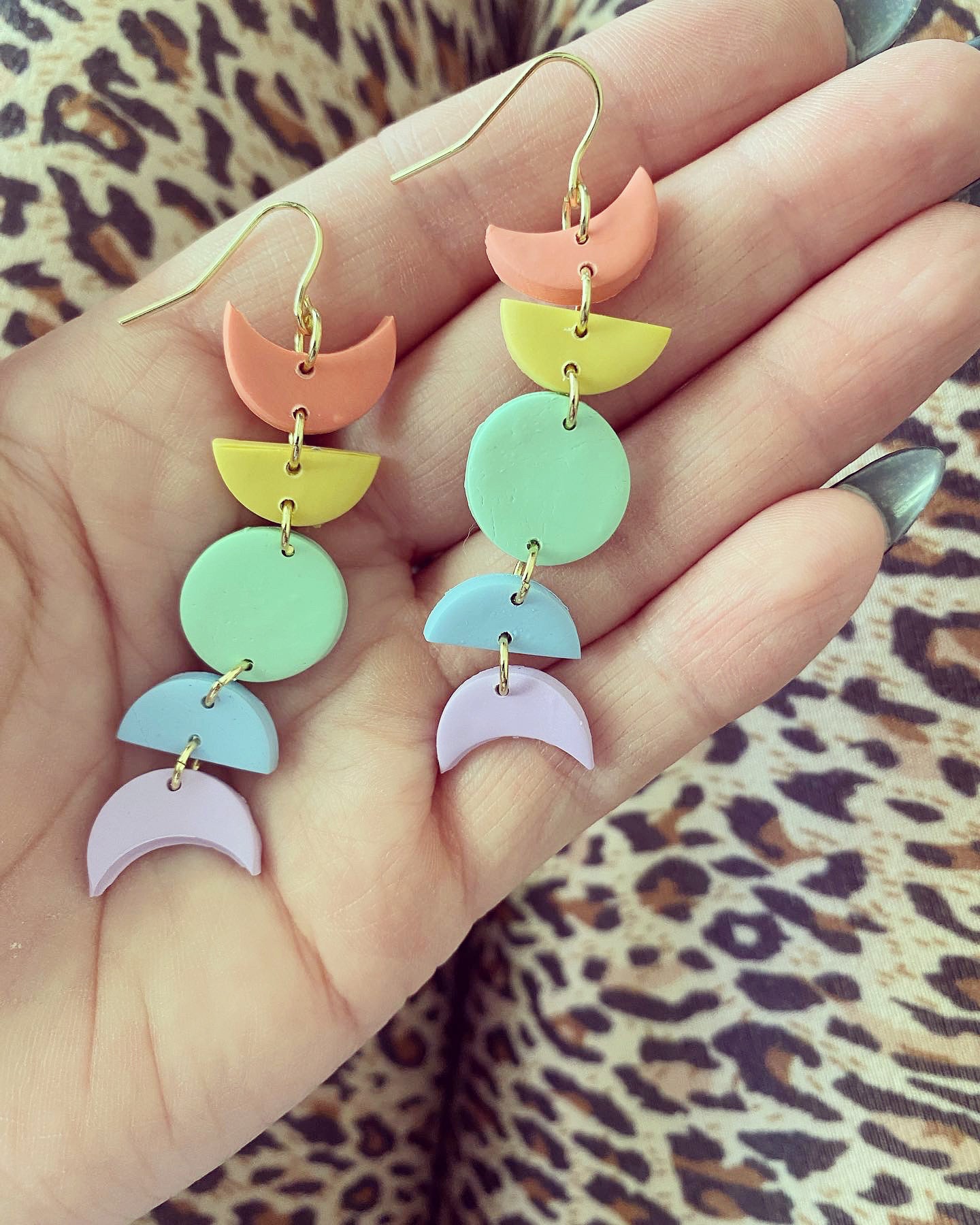 Rainbow moon phase earrings